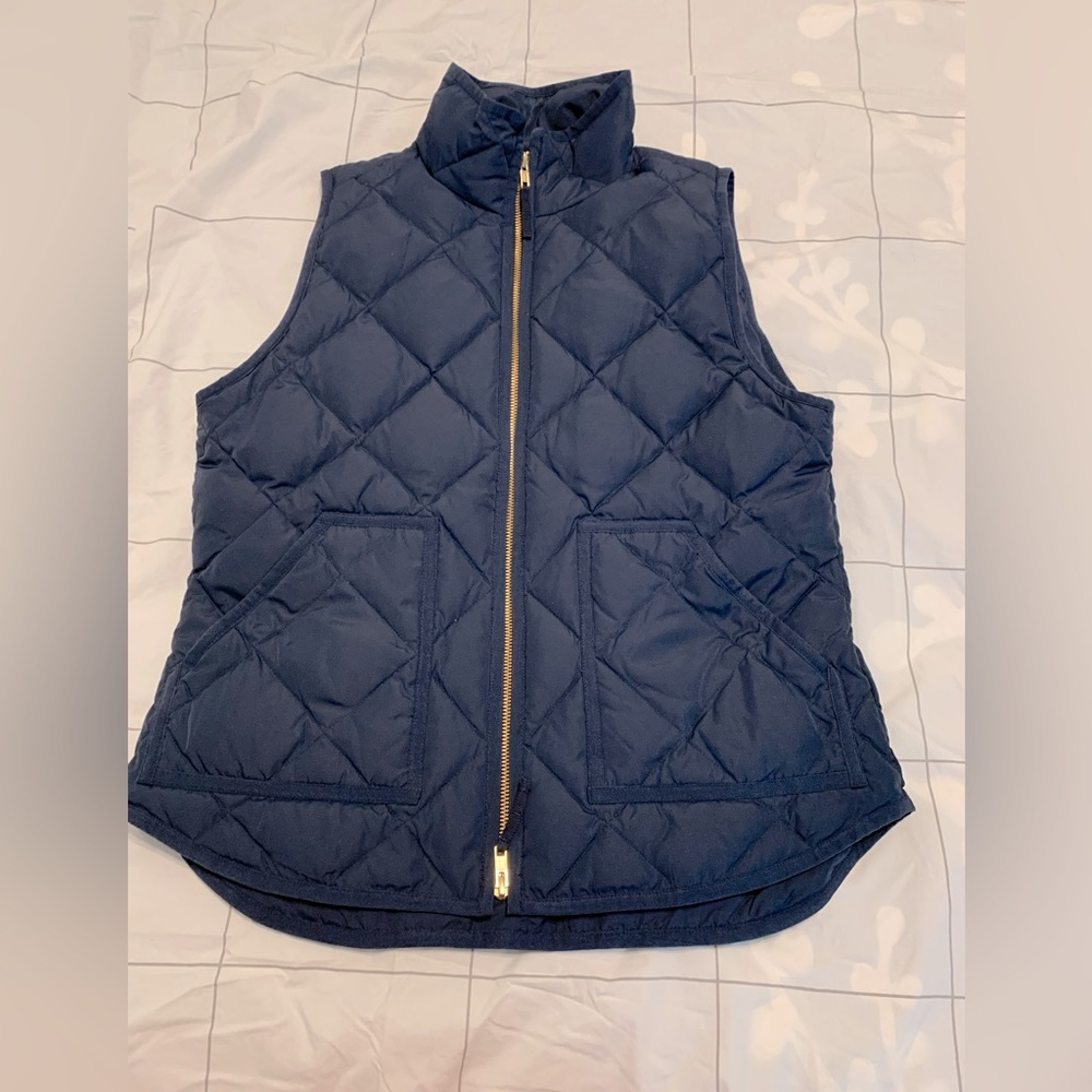 Women's Medium J.Crew Navy Blue Quilted Puff Vest Full Zip